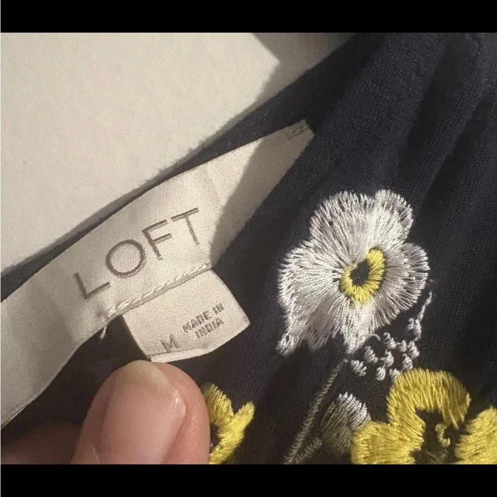 LOFT Navy Dress with Yellow & White Floral Embroidery - Picture 3 of 9